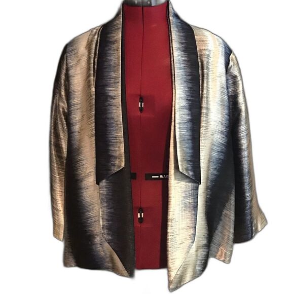 Chico’s Jacket Women’s Size Large Blue Shimmer Three-Quarter Sleeve Open Front - Picture 1 of 9